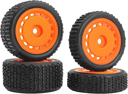 Pre-Mounted Pin Buggy Tires and Wheels Rims Hub Tires Set for 1/24 Losi Micro-B 1/28 Losi Micro-T Wltoys 244016 Upgrade Part (Orange Micro-B)