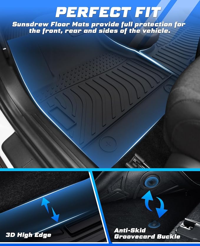 Sunsdrew Floor Mats for 2022-2024 Hyundai Ioniq 5 (Unmovable Console Only, Not for 2025), All Weather Floor Liners 1st & 2nd Row Car Mats Ioniq 5 Accessories TPE Rubber Raised Edge