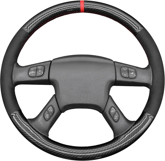 MEWANT Hand Stitched Steering Wheel Cover for Chevy Silverado 1500 2003-2006 Glossy PU Carbon Fiber Suede Steering Wrap