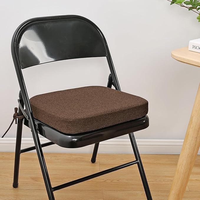 SINOSSO Memory Foam Chair Cushions for Folding Chairs 6 Pack, Thickened 2" Square Pads with Ties for Kitchen Chairs, Indoor Non-Slip Dining Chair Seat Cushions (Set of 6, Dark Brown)