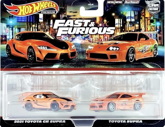 Hot Wheels Premium Car Culture Fast and Furious 2021 Toyota GR Supra and Toyota Supra (1:64 Scale Double Pack)