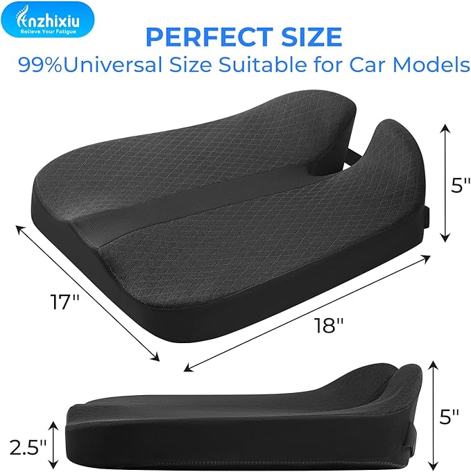 anzhixiu Elevated Car Seat Cushion for Improved View – Reduces Lower Back Pressure & Supports Spine – Ideal for Long Trips – Black Truck Seat Cushion