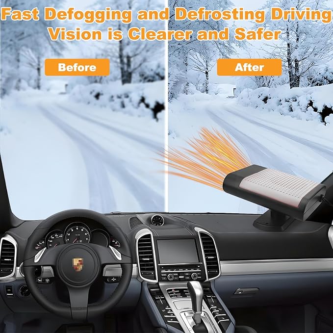 Car Heaters for Vehicle,12V Car Heater Portable Car Heater that Plugs into Cigartte Lighter,360° Rotatable Fast Heating Windshield Defroster,2-in-1 Fast Heating & Cooling (Grey)