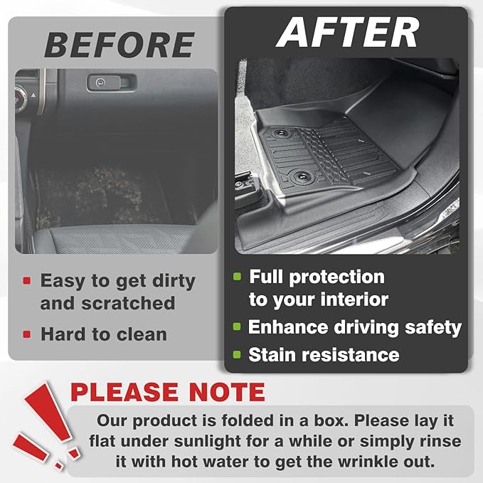 TripleAliners for Tacoma 2024 2025 2026 | Floor Mats First Row ONLY | for Double Cab & Access Cab All Weather Liners Compatible with 2024+ Toyota Tacoma Accessories (Fit Auto Trans), 2PC