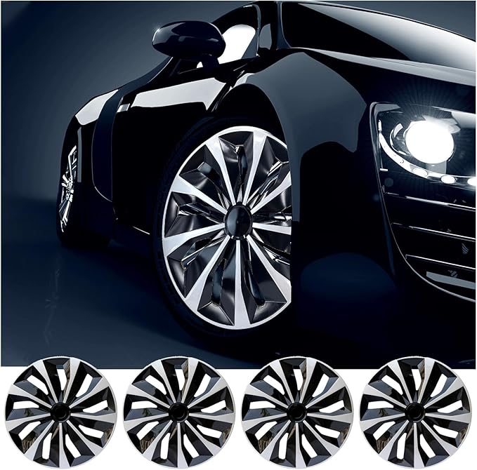 ABX Hubcap Wheel Covers Hub Caps 15 Inch Set of 4 Black & Silver Universal Wheel Rim Cover R15 Stylish Car Decor Wheel Covers for Toyota Camry Nissan Mazda (black-01, 15 inch)