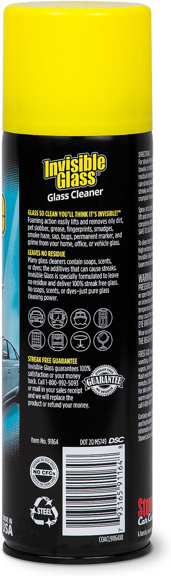 Invisible Glass 91164-12PK Premium Aerosol Glass and Window Cleaner for Auto and Home Cleans Glass, Windows, Windshields, and More, Streak-Free, Ammonia-Free, Tint-Safe, 19 oz (Pack of 12)