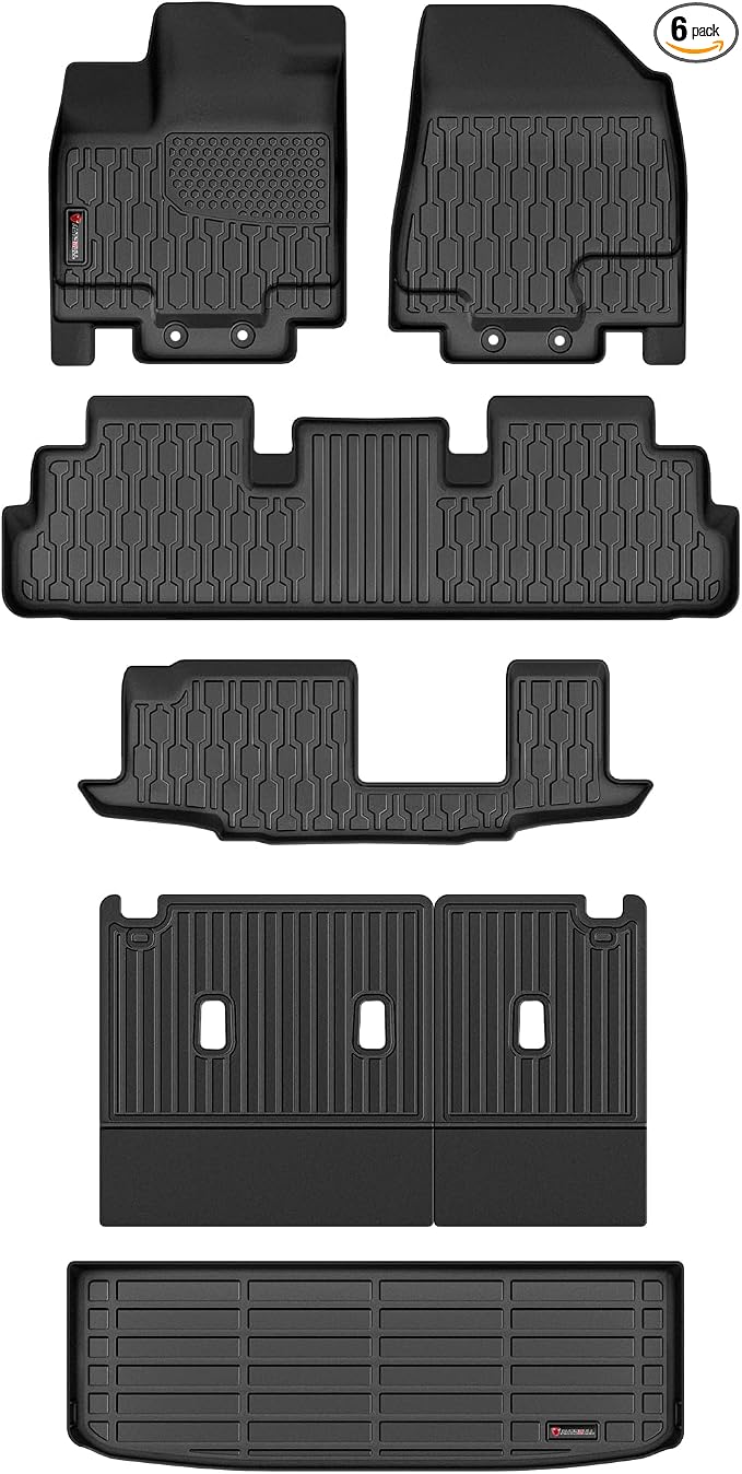 Floor Mats & Cargo Liner for 2022-2025 2026 Nissan Pathfinder 7&8 Seats (Fit Gas), Full Set All Weather Protection 1st,2nd,3rd Row Car Liners,Backrest Mat & Trunk Mat,Black
