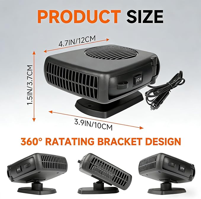 Car Heater, 12V Portable Car Heaters That Plugs Into Cigarette Lighter, 2 in1 Fast Heating and Cooling Defogger Demister for Vehicle, Car, RV, SUV