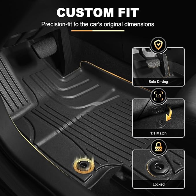 Floor Mats Fit for Mercedes-Benz C-Class C300 C43 AMG 2015-2021 Sedan Only | AOMSAZTO All Weather Custom Fit Floor Liners for 1st and 2nd Row, Black