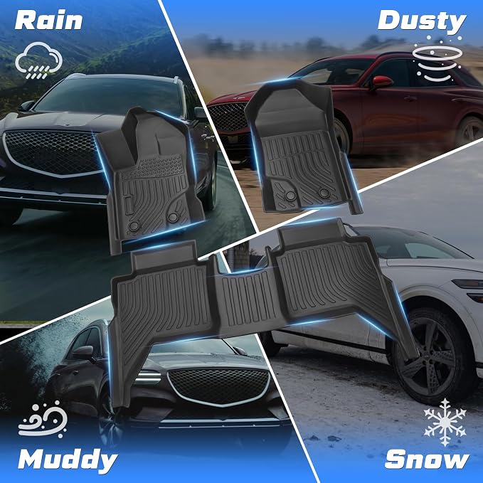 Sunsdrew Floor Mats for 2019-2023 Ford Ranger SuperCrew Accessories, All Weather Car Mats 2 Rows Floor Liners TPE Rubber Raised Edge