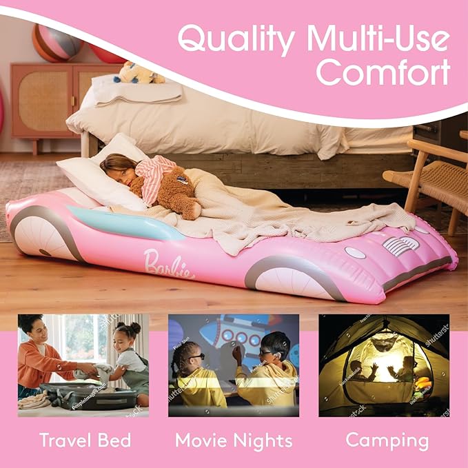 Barbie & FUNBOY Kids Sleepover Travel Bed & Air Mattress. Perfect for Sleepovers. Includes Carrying Storage Bag, Twin