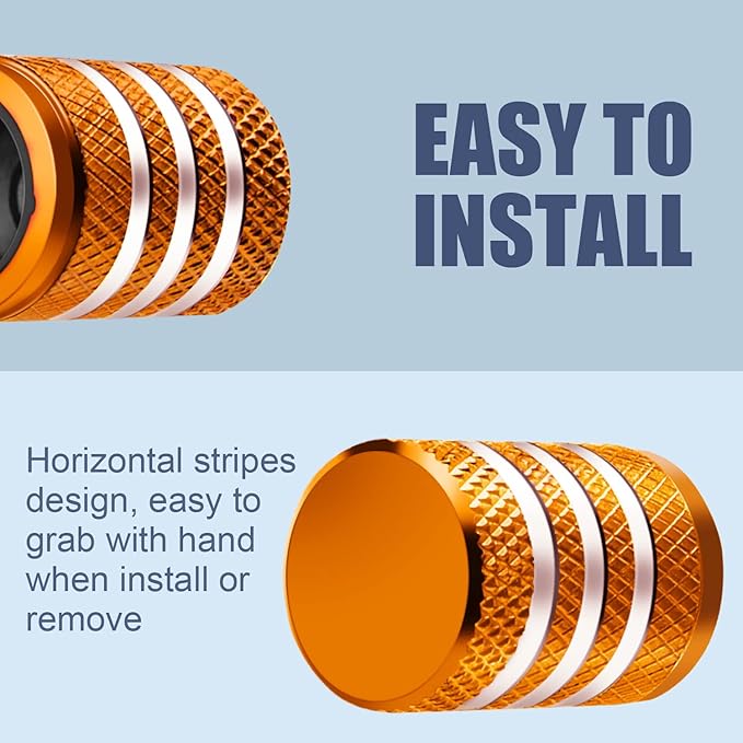 Tire Valve Stem Caps - (5 Pack) Tire Air Caps Metal with Plastic Liner Corrosion Resistant Leak-Proof for Car Truck Motorcycle SUV and Bike Orange