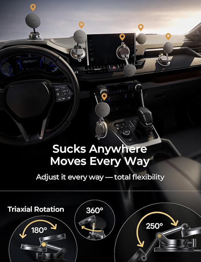 LISEN Qi2.2 25W MagSafe Car Mount Charger, Magnetic Wireless Car Charger with 54W Adapter, Magnetic Phone Holder for Car, iPhone Car Mount, Vacuum Suction Cup Phone Mount for iPhone 17 16 15 14 13 12