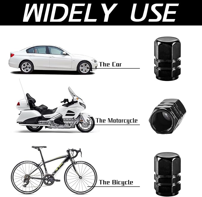 JUSTTOP Car Tire Valve Stem Caps, 12pcs Air Caps Cover, Universal for Cars, SUVs, Bike, Trucks and Motorcycles-Black