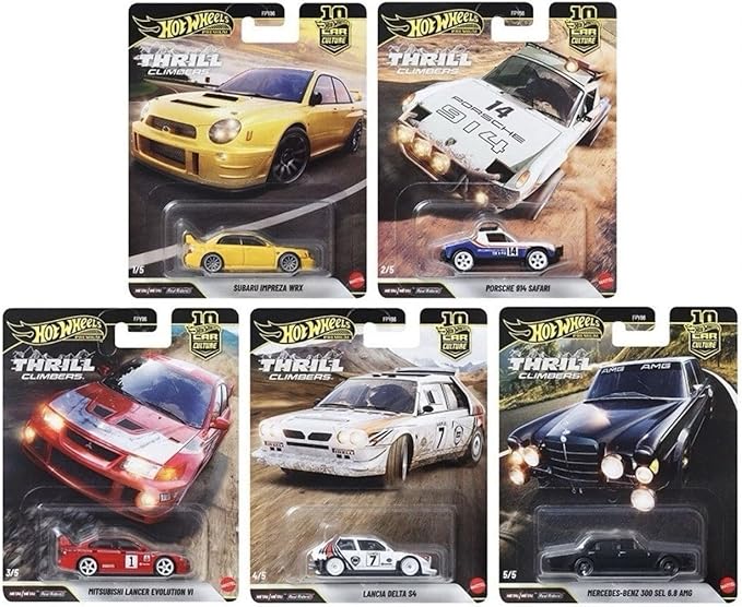 Hot Wheels Premium Thrill Climbers 5-Car Set, Car Culture, Die-Cast 1:64 Scale Rally Cars Bundle FPY86-961Q