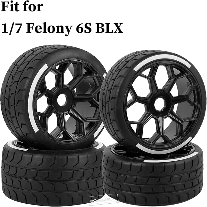 RC Wheels and Tires for 1/7 Felony 6S BLX,RC Truck Tires RC Wheels and RC Tires,4pcs Highway Tires(2 Big 2 Small),Black