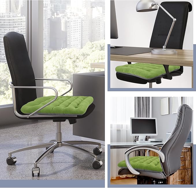 BUYUE Good Support Office Chair Cushion Padded, Soft Velvet Comfortable Non-Slip Seat Cushion for Computer Desk Kitchen Chair (1 Count, Green)