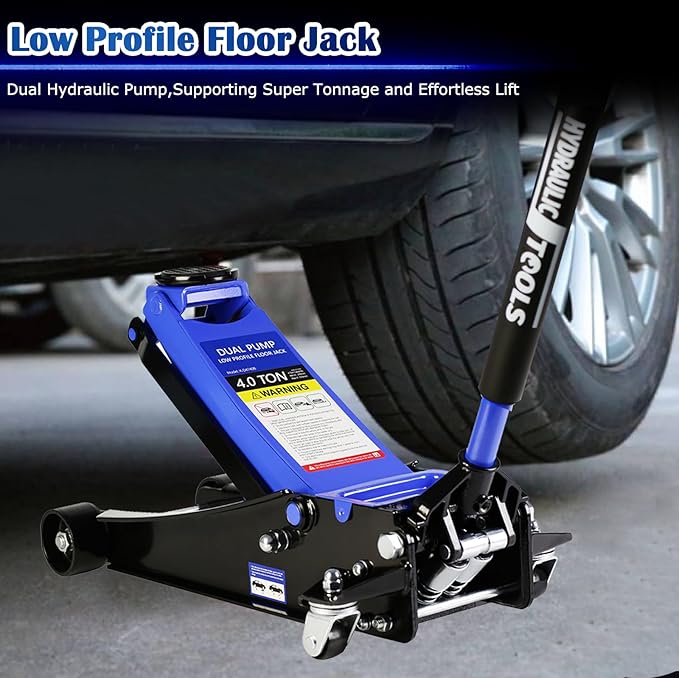 4 Ton Low Profile Floor Jack, Professional Trolley Jack Hydraulic Jack, Heavy-Duty Steel Racing Floor Jack with Dual Piston Quick Lift Pump,Lift Range 4"-21", (8,000 lb) Capacity