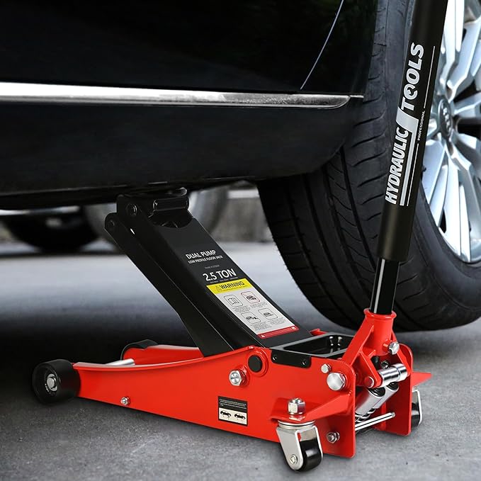 Floor Jack 2.5 Ton Low Profile Capacity Fast Lift Service Jack Steel Heavy Duty Hydraulic Car Jack with Dual Pistons Quick Lift Pump for Sport Utility Vehicle, Lifting Range 3.5"-19.5",Red