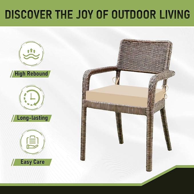 Basic Beyond Outdoor Chair Cushions Set of 6, Square Corner Outdoor Cushions for Patio Furniture, Water Resistant Patio Chair Cushions with 2 Ties, 18.5x16x3, Beige