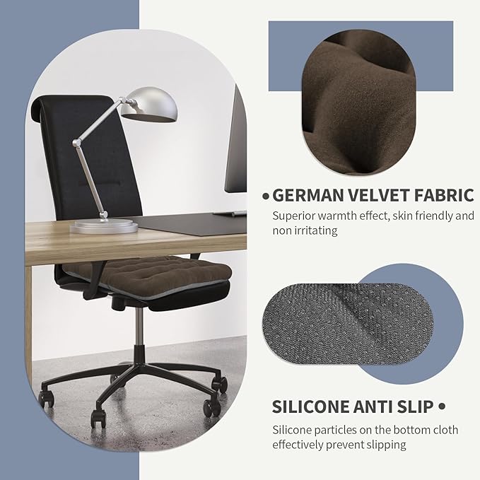 BUYUE Good Support Office Chair Cushion Padded, Soft Velvet Comfortable Non-Slip Seat Cushion for Computer Desk Kitchen Chair (1 Count, Brown)