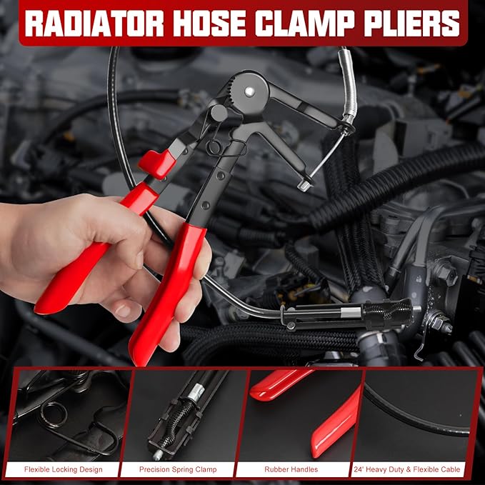 13PCS Hose Clamp Pliers Set, Long Reach Hose Clamp Kit with Box for Automotive Coolant Radiator Heater and Water Hose, with Flexible Wire Clic R Type Swivel Jaw Flat Band Pliers