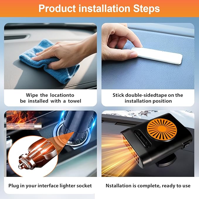 12V Car Heater,200W 2 in1 Automobile Windshield Heating Fan/Cooling Fan Car Defroster That Plugs Into Cigarette Lighter (Orange&Black)