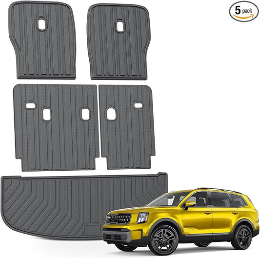 KUST Cargo Mat for 2020-2025 Kia Telluride 7 Seats, Rubber Rear Trunk Liner with 2nd/3rd Row Backrest Kick Mat for Telluride Accessories High Edge Cover All Weather Protection