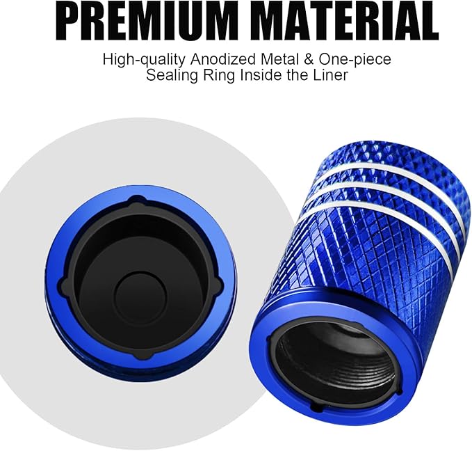Tire Valve Stem Caps for Car Tire Cap 5 Pack Corrosion Resistant Leak-Proof Premium Alloy Rock & Roll Universal for Car Bike Truck Motorcycle Blue