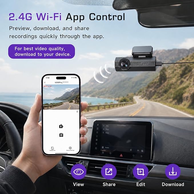 Dash Cam 2.5K Dash Cam Front, VEEMENT Dash Camera for Cars with APP, WiFi Control Dash Cams with WDR Night Vision, 24Hr Parking Mode, 170° Wide Angle, G-Sensor, Loop Recording