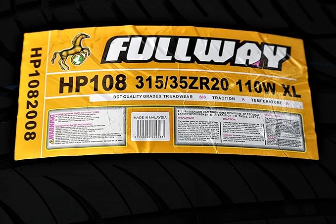 Fullway HP108 All-Season Truck/SUV High Performance Radial Tire-315/35R20 315/35ZR20 315/35/20 315/35-20 110W Load Range XL 4-Ply BSW Black Side Wall UTQG 380AA