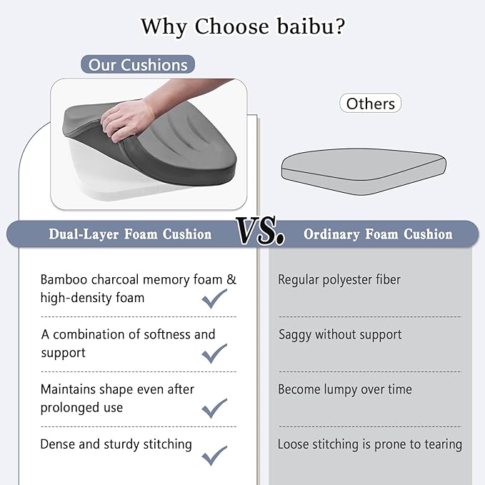 baibu Kitchen Chair Cushions Set of 4, Dual-Layer Patented Design Memory Foam Dining Chair Pads with Ties and Washable Cover, 4 Pack, 17" x 16" x 2", Dark Brown