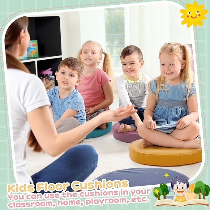 Juexica 8 Pcs Extra Thick Flexible Seating Floor Cushion Assorted Colored Floor Pillow Classroom Seat Cushion Soft Classroom Seating for Kid Learning(Morandi Color,13.8 x 13.8 x 2 Inch,Round)