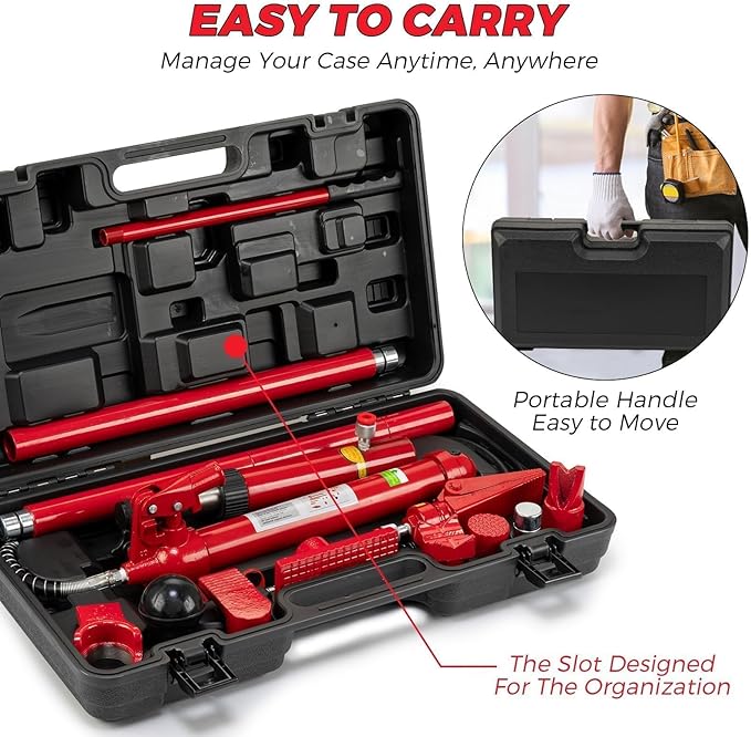 12 Ton Hydraulic Porta Power Kit, Heavy-Duty Frame Repair Tool Set with 4.6Ft Hose & Storage Case, 26,455 Lbs Capacity – Auto Body, Car, Truck & Garage Maintenance