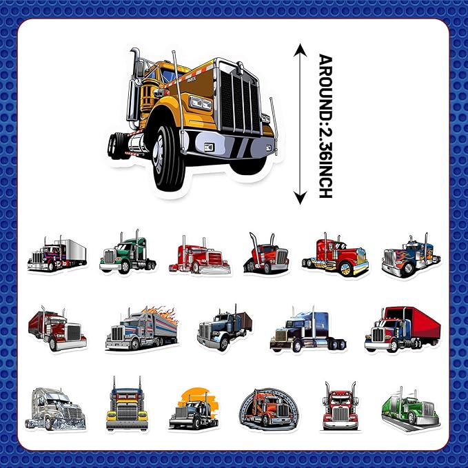 Semi Truck Stickers Truck Party Favors Birthday Party Decorations Vinyl Waterproof Stickers for Water Bottle Laptop Luggage Helmet