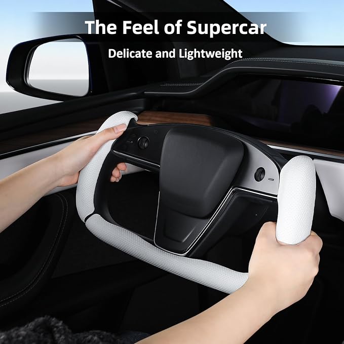 Steering Wheel Cover for Tesla Yoke Steering Wheel Cover Customzied for Tesla Model S 2021-Present/Model X 2021-Present Accessories,Anti-Slip,Comfortable Grip,Breathable,Nappa White