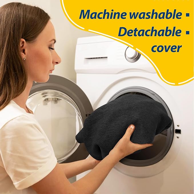 AAAAAcessories D-Shaped Chair Cushions, 2" Thick Dining Chair Pads with Ties and Removable, Machine-Washable Cover, 17" x 16", Set of 6, Black