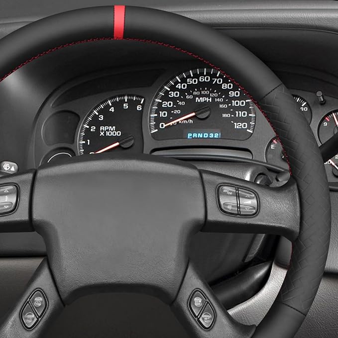 MEWANT Steering Wheel Cover for Chevy Silverado 1500/2500 / 3500 2003-2006 / Silverado 1500 2500HD 3500 Classic/Trailblazer Hand-Stitched Microfiber Leather Steering Wheel Wrap