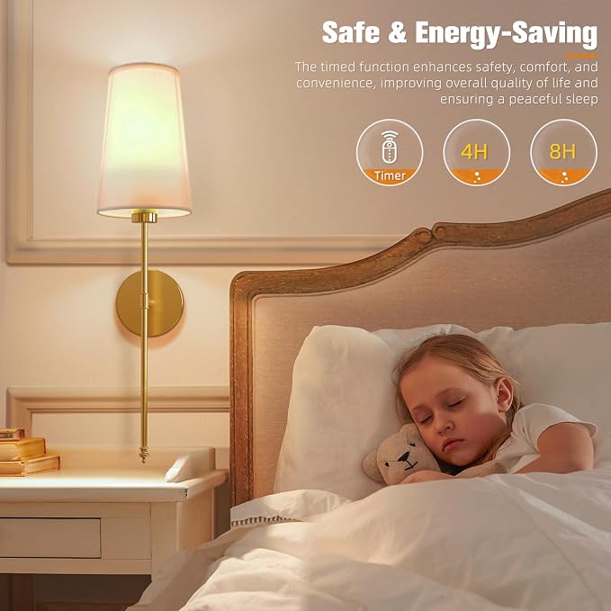 NIORSUN Gold Battery Operated Wall Sconce Set of 2,Rechargeable Wall Lights with 10400mAh Dimmable Detachable Bulbs and Remote,9 Colors Wireless Sconces for Bedroom Living Room Hallway