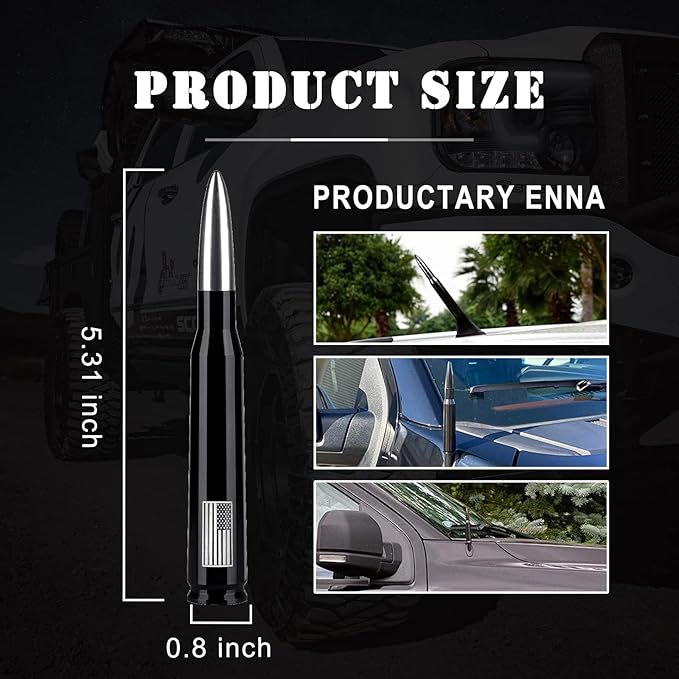 Ajxn 1 PC Car Truck Bullet Antenna, Automobile Antenna Mast, Suitable for GM Chevy Silverado 1500 3500 HD Avalanche GMC Sierra 1500 3500 Denali Heavy Duty Pickup Trucks Accessories (Silver)