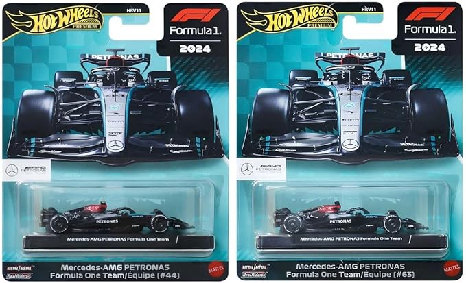 Hot Wheels Premium Formula 1 2024 Mercedes-AMG Petronas F1 Team Die-Cast Car Collection, Metal Model Cars #44 and #63