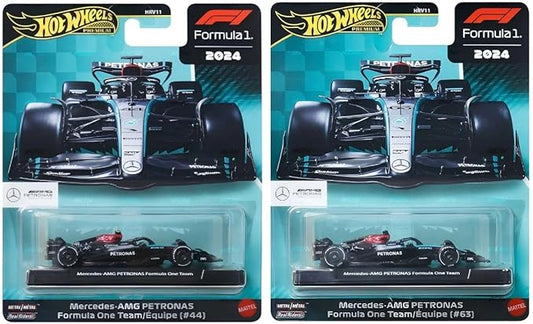 Hot Wheels Premium Formula 1 2024 Mercedes-AMG Petronas F1 Team Die-Cast Car Collection, Metal Model Cars #44 and #63