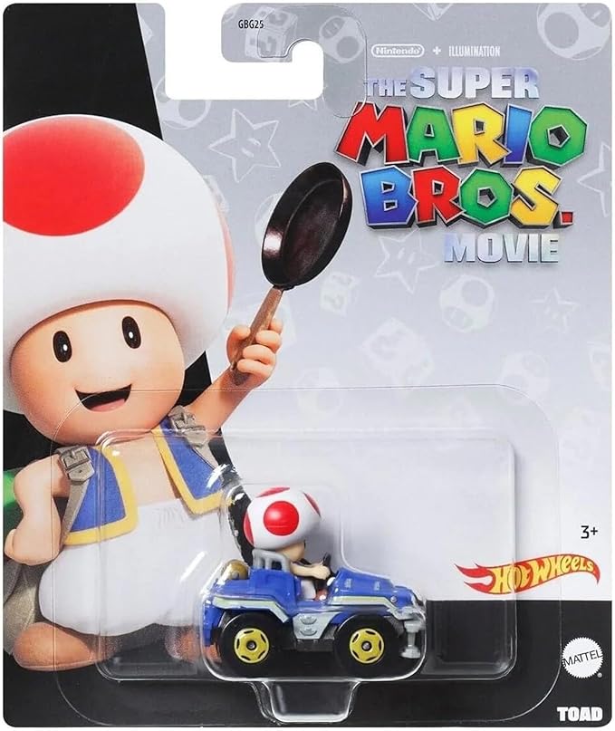 Hot Wheels Super Mario Bros. Movie Character Cars 4‑Pack Bundle, Mario, Toad, Koopa & Donkey Kong, Die‑Cast 1:64 Scale Vehicles, Ages 3+