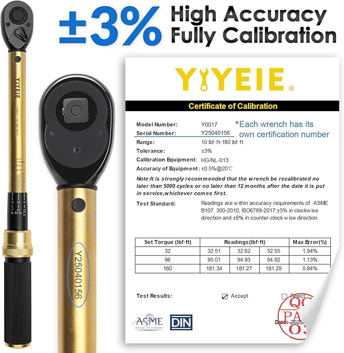 YIYEIE 22PCS Torque Wrench Set 1/2" Drive, 10-180 ft.lb/13.6-244.1 Nm, Click Torque Wrench with Impact Sockets, 1 ft.lbs Micro, 72-Tooth Ratchet, Quick Release Head, Master Torque Tool for Car Repair