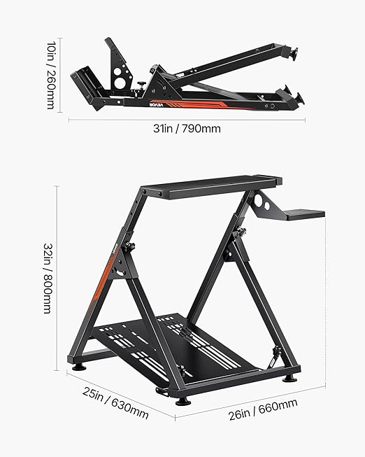 VEVOR Racing Wheel Stand, Adjustable & Foldable Simulator Stand for Logitech G923 G920 G29 G27, Thrustmaster T300RS TX F458 T500RS T3PA-PRO(F1/GT) Gaming Cockpit,Pedals Simulator NOT Included,Compact