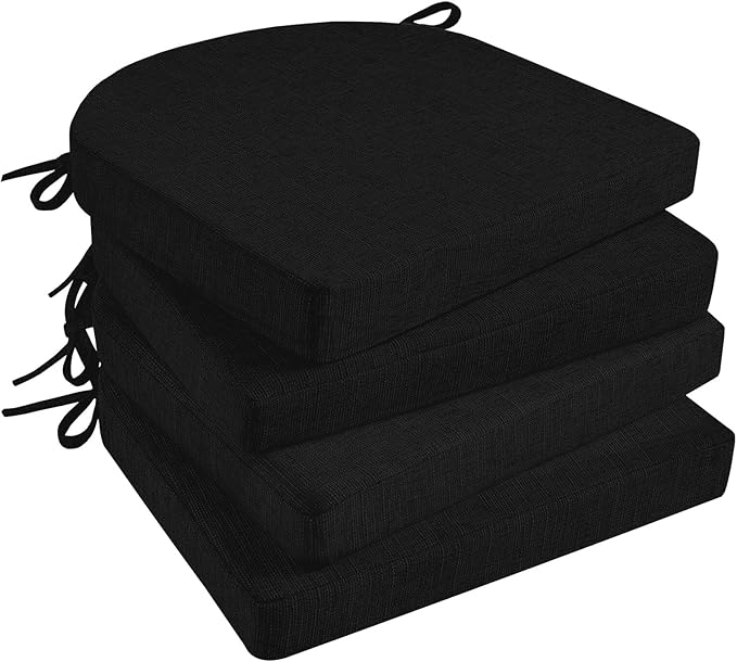 Basic Beyond Chair Cushions for Dining Chairs with Ties and Removable Cover, 2" Thick Seat Cushions for Kitchen Chairs, Set of 4, 17" x 16", Black
