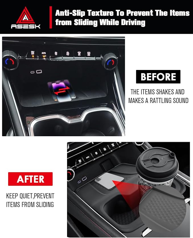 for 2024-2026 Chevy Traverse 2-in-1 Cup Holder Insert&Wireless Charging Mat TPE Materials
