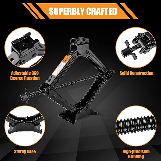 Portable Car Jack Kit, 2 Ton (4409 lbs) Scissor Jack for Car, Upgrade Emergency Spare Tire Changing Repair Kit, Scissor Jack Kit with Lug Wrench, Universal Vehicle Scissor Lift Jacks for SUV