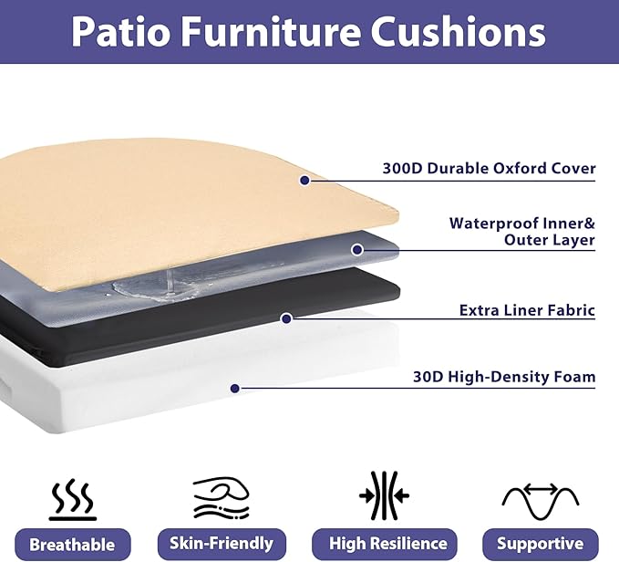 IPYNBAP Outdoor Chair Cushions Set of 4 -Waterproof Outdoor Seat Cushions for Patio Furniture, Patio Chair Cushion with Handle and Ties, Out Door Chair Pads,18.5x16x3-Round, Beige