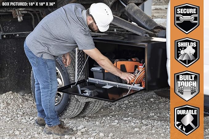 Buyers Products 1703320 Black Steel Underbody Truck Tool Box – 15 x 13 x 15 Inch - Truck Bed & Underbelly RV Storage Box, Locking T-Latch, Weather-Resistant, Heavy-Duty Flatbed Job Box, Made in USA